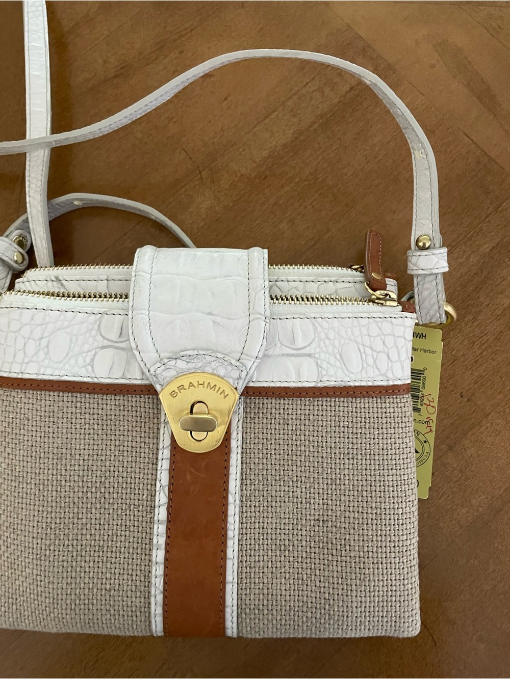 Brahmin White, Tan & Beige Crossbody Bag